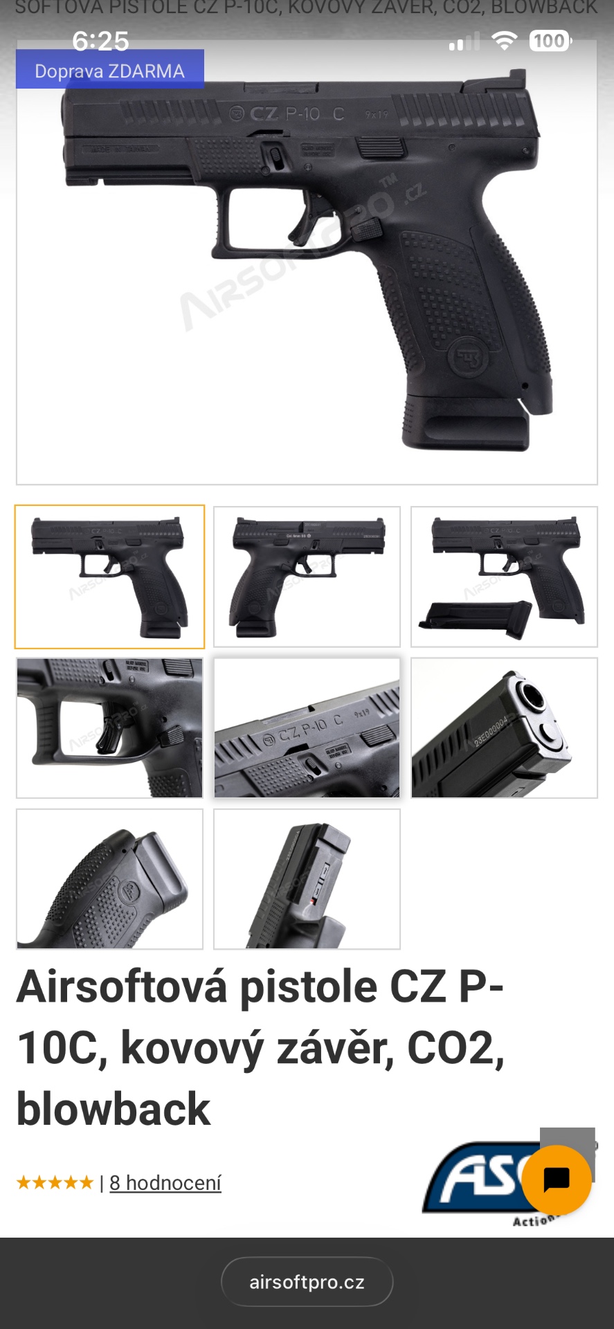 Airsoftová pistole CZ P-10C, kovový závěr, CO2, blowback